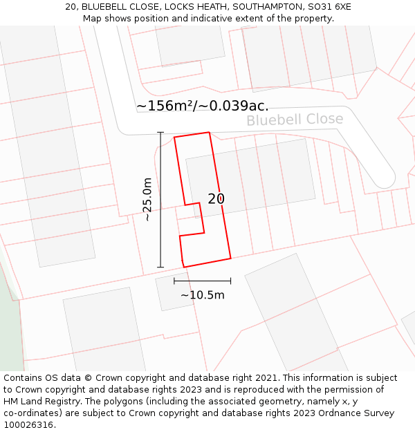 20, BLUEBELL CLOSE, LOCKS HEATH, SOUTHAMPTON, SO31 6XE: Plot and title map