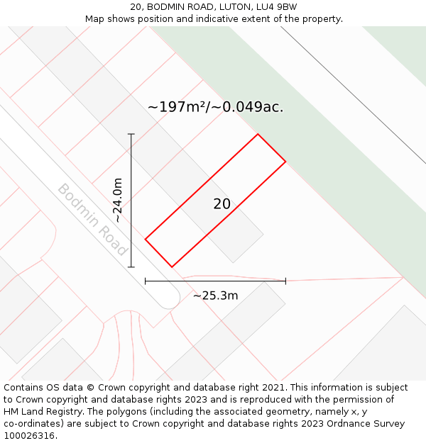 20, BODMIN ROAD, LUTON, LU4 9BW: Plot and title map