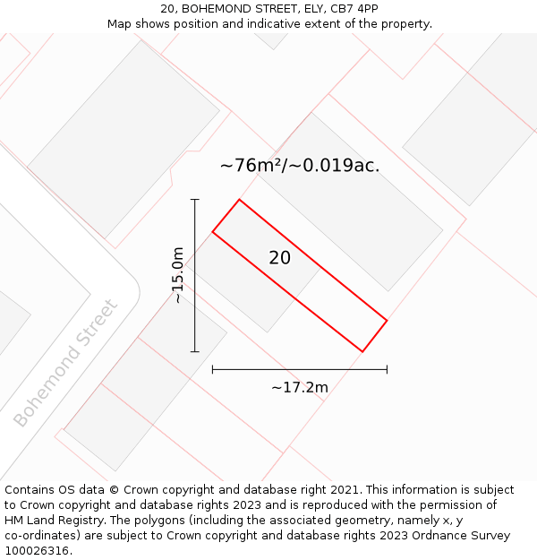 20, BOHEMOND STREET, ELY, CB7 4PP: Plot and title map