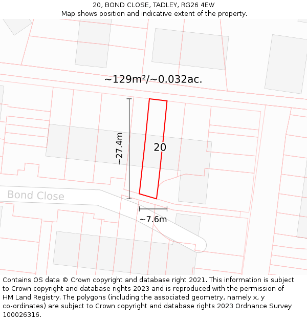 20, BOND CLOSE, TADLEY, RG26 4EW: Plot and title map