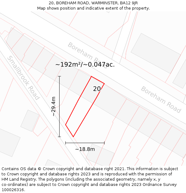 20, BOREHAM ROAD, WARMINSTER, BA12 9JR: Plot and title map
