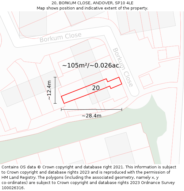 20, BORKUM CLOSE, ANDOVER, SP10 4LE: Plot and title map