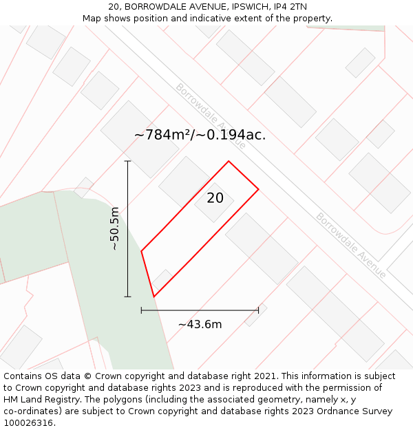 20, BORROWDALE AVENUE, IPSWICH, IP4 2TN: Plot and title map