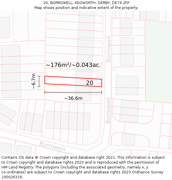 20, BORROWELL, KEGWORTH, DERBY, DE74 2FP: Plot and title map