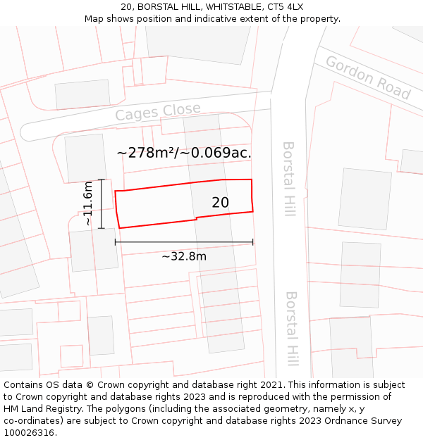 20, BORSTAL HILL, WHITSTABLE, CT5 4LX: Plot and title map