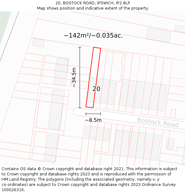 20, BOSTOCK ROAD, IPSWICH, IP2 8LP: Plot and title map