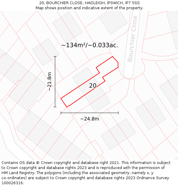 20, BOURCHIER CLOSE, HADLEIGH, IPSWICH, IP7 5SS: Plot and title map