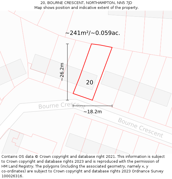 20, BOURNE CRESCENT, NORTHAMPTON, NN5 7JD: Plot and title map