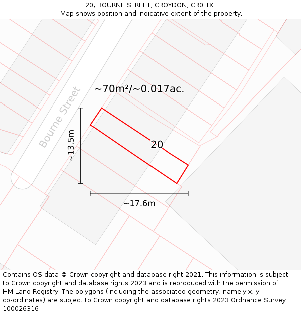 20, BOURNE STREET, CROYDON, CR0 1XL: Plot and title map
