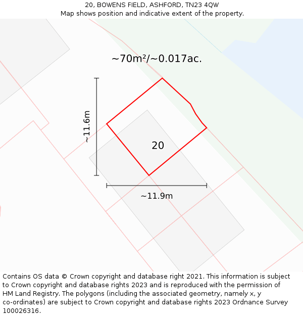 20, BOWENS FIELD, ASHFORD, TN23 4QW: Plot and title map