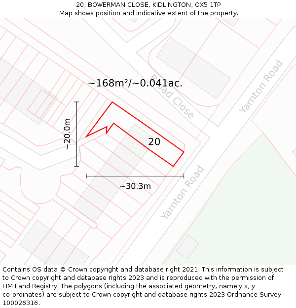 20, BOWERMAN CLOSE, KIDLINGTON, OX5 1TP: Plot and title map
