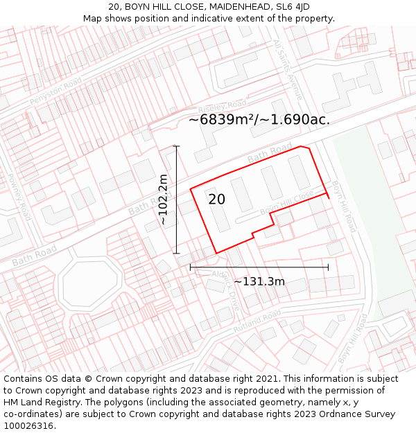 20, BOYN HILL CLOSE, MAIDENHEAD, SL6 4JD: Plot and title map