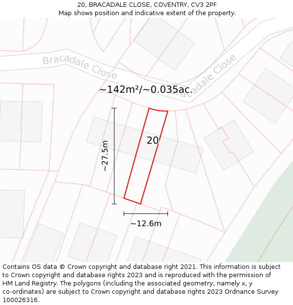 20, BRACADALE CLOSE, COVENTRY, CV3 2PF: Plot and title map
