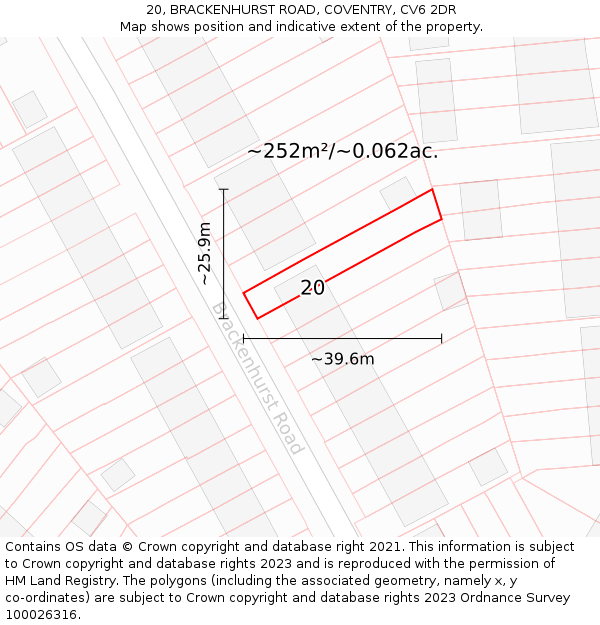 20, BRACKENHURST ROAD, COVENTRY, CV6 2DR: Plot and title map
