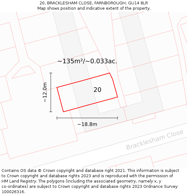 20, BRACKLESHAM CLOSE, FARNBOROUGH, GU14 8LR: Plot and title map