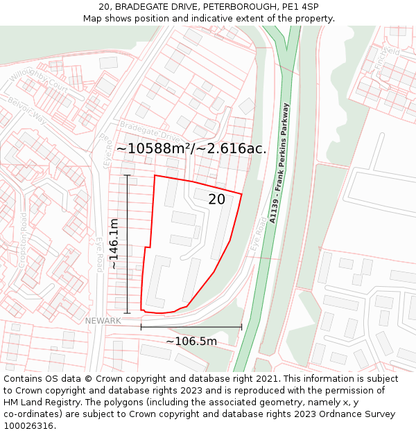 20, BRADEGATE DRIVE, PETERBOROUGH, PE1 4SP: Plot and title map