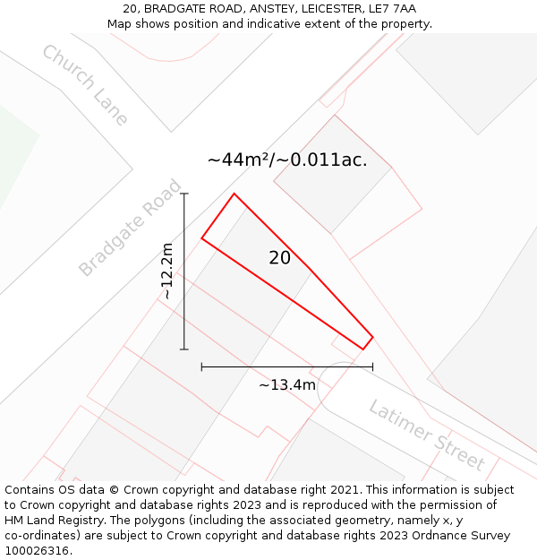 20, BRADGATE ROAD, ANSTEY, LEICESTER, LE7 7AA: Plot and title map