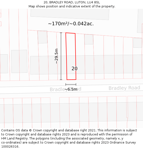 20, BRADLEY ROAD, LUTON, LU4 8SL: Plot and title map