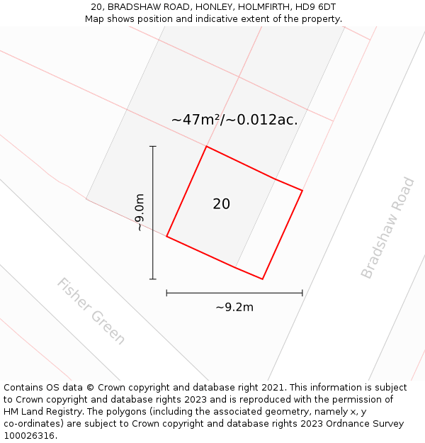 20, BRADSHAW ROAD, HONLEY, HOLMFIRTH, HD9 6DT: Plot and title map