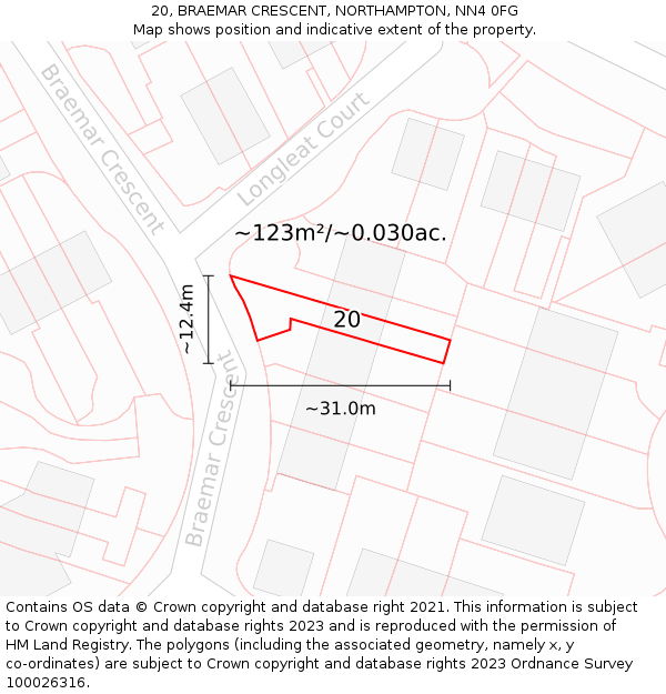 20, BRAEMAR CRESCENT, NORTHAMPTON, NN4 0FG: Plot and title map