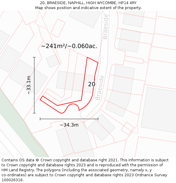 20, BRAESIDE, NAPHILL, HIGH WYCOMBE, HP14 4RY: Plot and title map