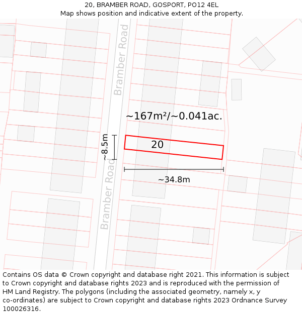 20, BRAMBER ROAD, GOSPORT, PO12 4EL: Plot and title map