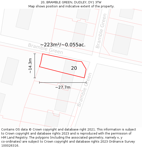 20, BRAMBLE GREEN, DUDLEY, DY1 3TW: Plot and title map