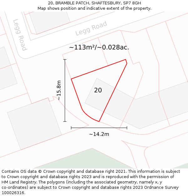 20, BRAMBLE PATCH, SHAFTESBURY, SP7 8GH: Plot and title map