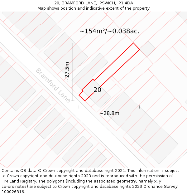 20, BRAMFORD LANE, IPSWICH, IP1 4DA: Plot and title map