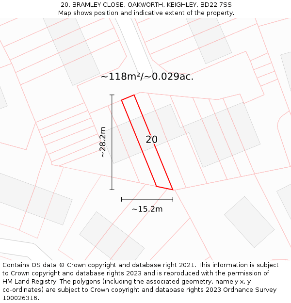 20, BRAMLEY CLOSE, OAKWORTH, KEIGHLEY, BD22 7SS: Plot and title map