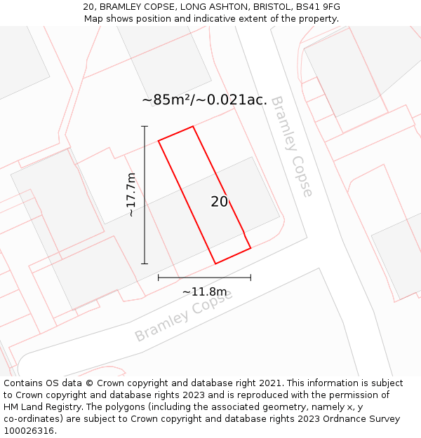 20, BRAMLEY COPSE, LONG ASHTON, BRISTOL, BS41 9FG: Plot and title map