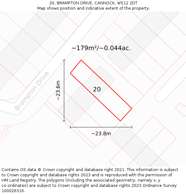 20, BRAMPTON DRIVE, CANNOCK, WS12 2DT: Plot and title map