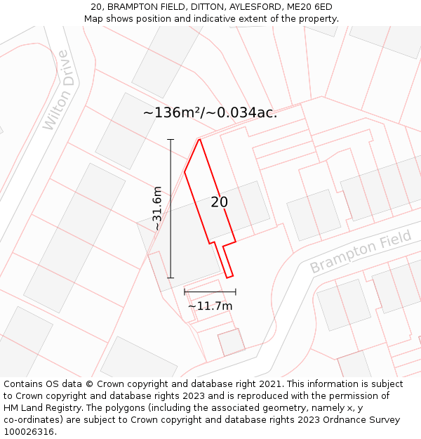 20, BRAMPTON FIELD, DITTON, AYLESFORD, ME20 6ED: Plot and title map