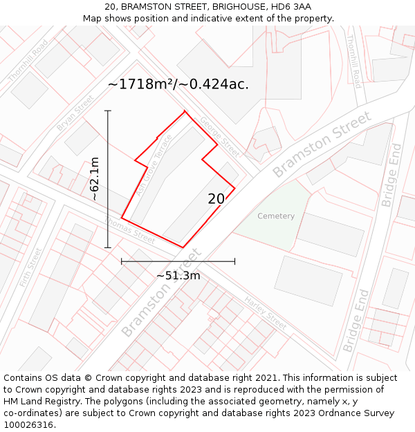 20, BRAMSTON STREET, BRIGHOUSE, HD6 3AA: Plot and title map