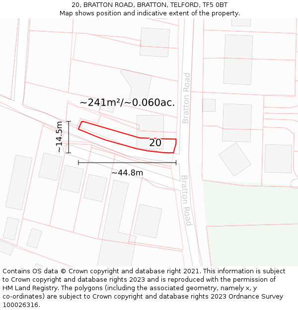 20, BRATTON ROAD, BRATTON, TELFORD, TF5 0BT: Plot and title map