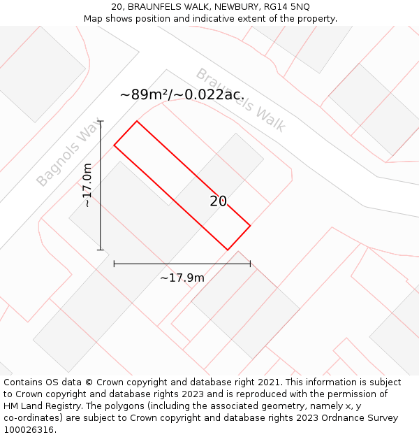20, BRAUNFELS WALK, NEWBURY, RG14 5NQ: Plot and title map