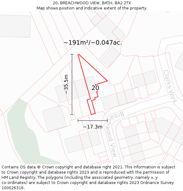 20, BREACHWOOD VIEW, BATH, BA2 2TX: Plot and title map
