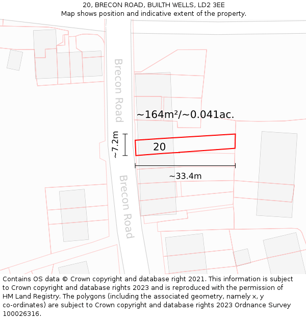 20, BRECON ROAD, BUILTH WELLS, LD2 3EE: Plot and title map