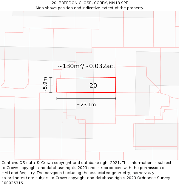 20, BREEDON CLOSE, CORBY, NN18 9PF: Plot and title map