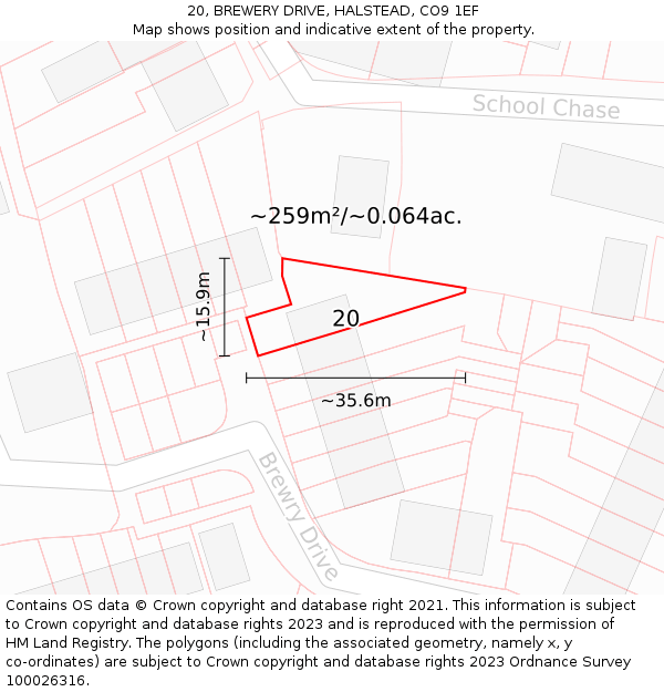 20, BREWERY DRIVE, HALSTEAD, CO9 1EF: Plot and title map