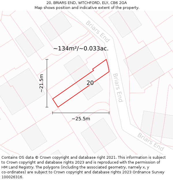 20, BRIARS END, WITCHFORD, ELY, CB6 2GA: Plot and title map