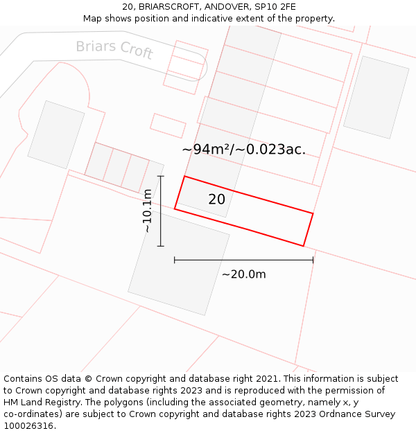 20, BRIARSCROFT, ANDOVER, SP10 2FE: Plot and title map