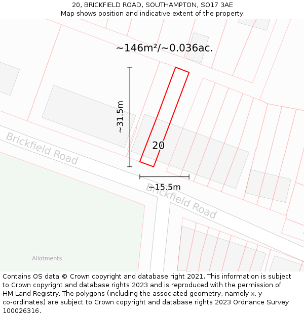 20, BRICKFIELD ROAD, SOUTHAMPTON, SO17 3AE: Plot and title map
