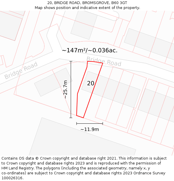 20, BRIDGE ROAD, BROMSGROVE, B60 3GT: Plot and title map