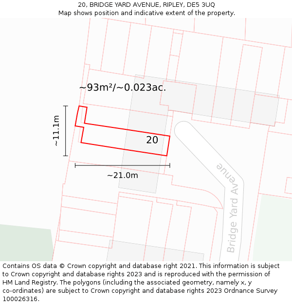 20, BRIDGE YARD AVENUE, RIPLEY, DE5 3UQ: Plot and title map