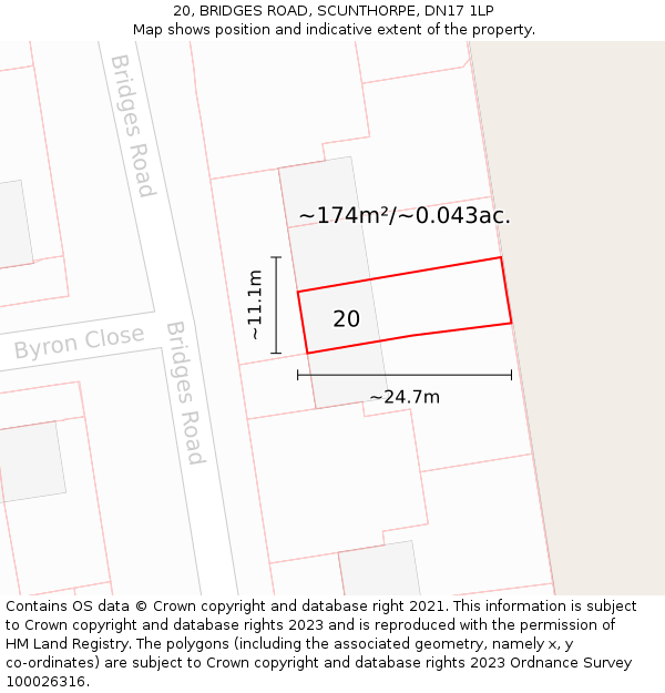 20, BRIDGES ROAD, SCUNTHORPE, DN17 1LP: Plot and title map