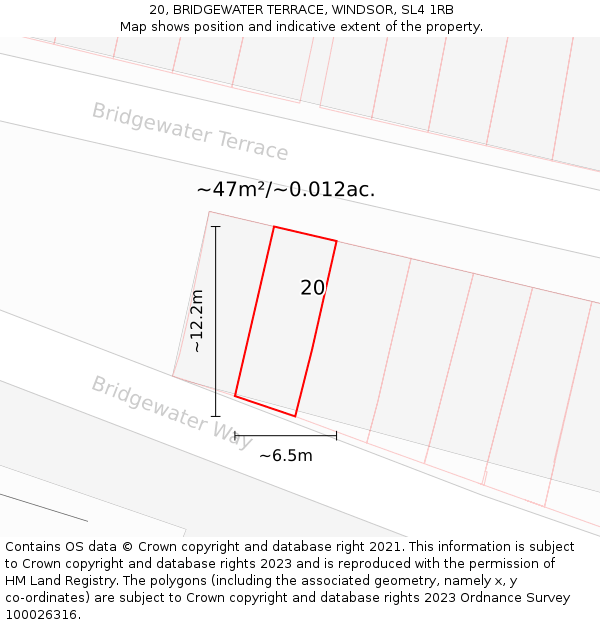 20, BRIDGEWATER TERRACE, WINDSOR, SL4 1RB: Plot and title map