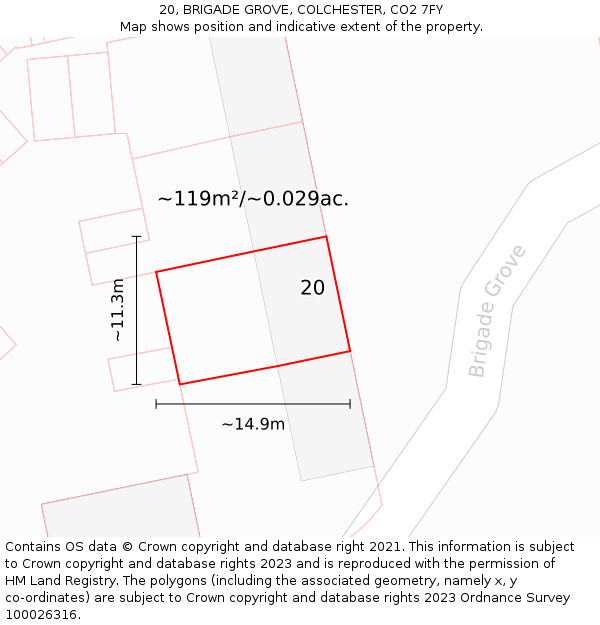 20, BRIGADE GROVE, COLCHESTER, CO2 7FY: Plot and title map