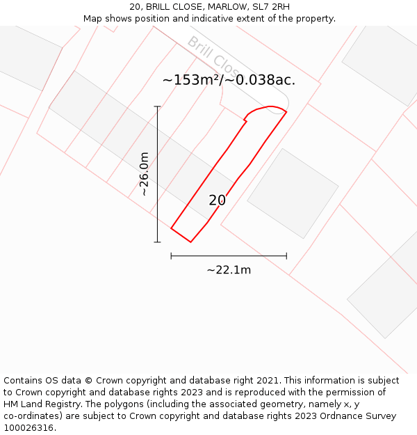 20, BRILL CLOSE, MARLOW, SL7 2RH: Plot and title map
