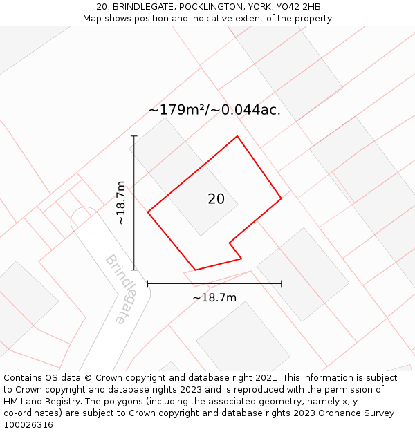 20, BRINDLEGATE, POCKLINGTON, YORK, YO42 2HB: Plot and title map